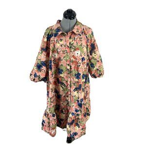 Eloquii Elements Floral Button Puff Sleeve Dress Plus 24 (no Sash)